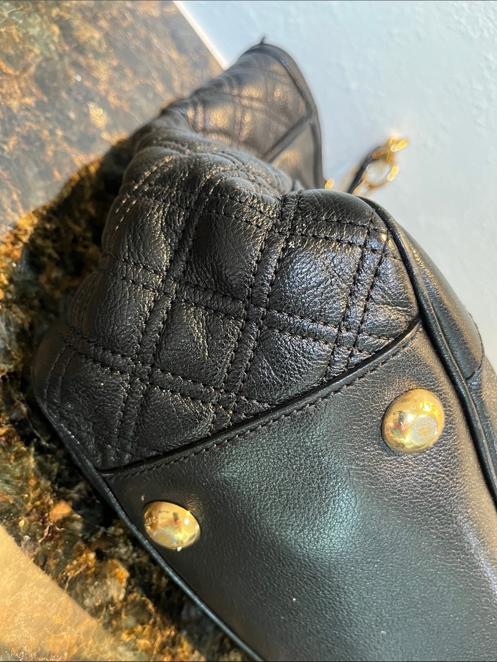 Marc Jacobs Black Quilted Leather Tote with Gold Chain Hardware - Picture 7 of 10